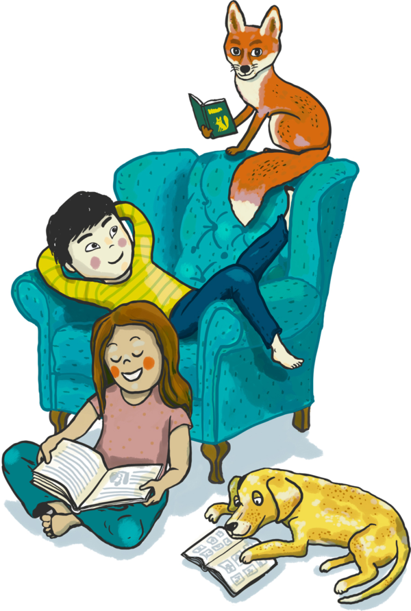 Lesende Kinder und Tiere